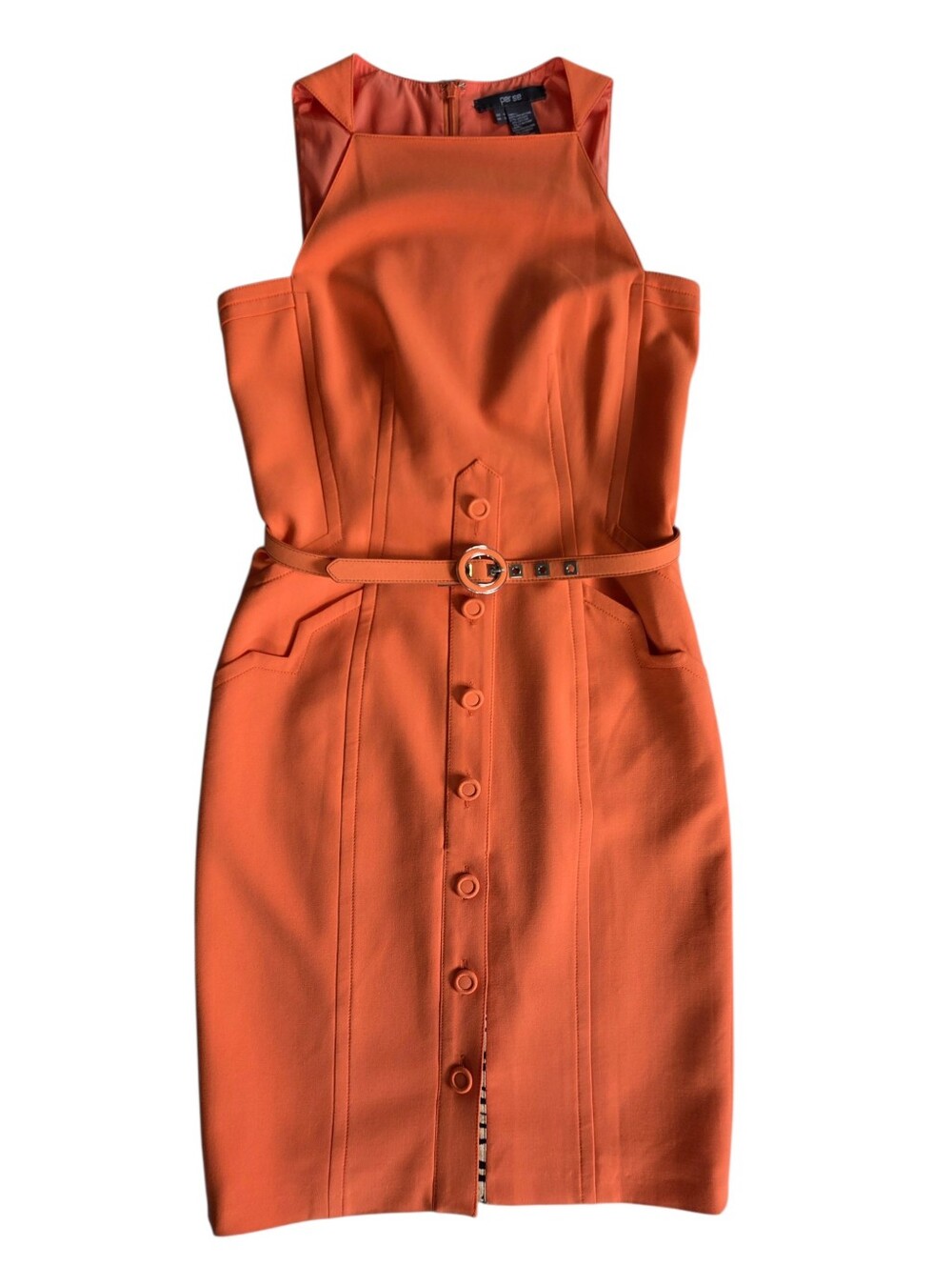 Per Se Coral Button-Front Belted Dress 4